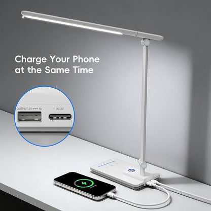 ELECTRI Desk Lamp for Home Office, Eye-Care Desk Light with Touch Control, 5 Color & Stepless Dimming, 360° Rotatable, Reading Lamp for Table Study Work Office Nail Craft Puzzle(with Adapter)
