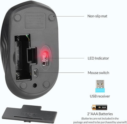 Rii Wireless Noiseless Mouse,2.4G Portable Computer Mice for PC, Laptop, Windows,Office Included Wireless USB dongle (Silent(Black)-New)