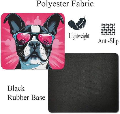 Pink Mousepad Glamour Dog Boston Terrier Mouse Pad for Home Office Gaming Working Desk Computer Desktop Accessories Non-Slip Rubber Mousepad for Dog Lovers