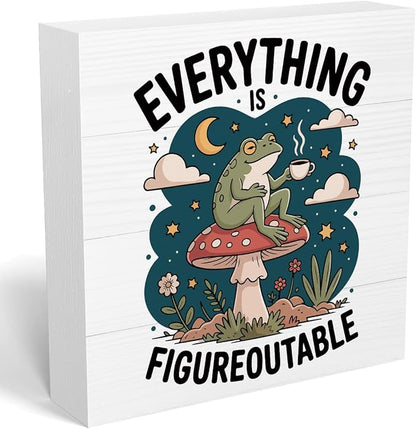 mmiishe Everything is Figureoutable Cute Frog Gifts Cottage Core Decor | Motivational Gift for Women Frog Office Decor Positive Affirmations Room Decoration for Office Classroom Home 5 x 5 Inches