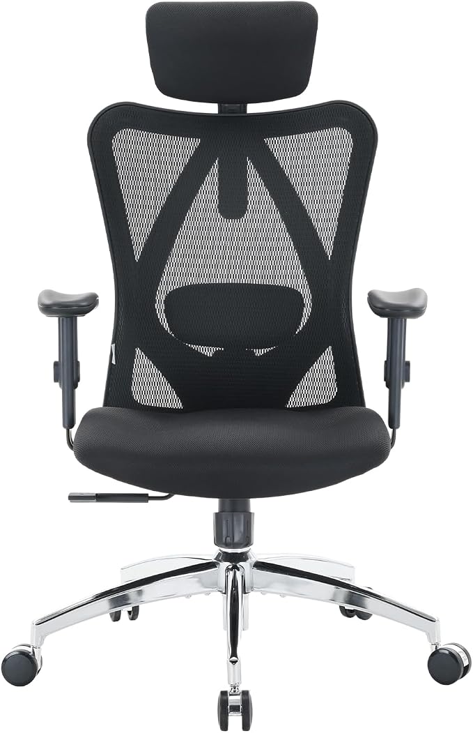 SIHOO M18 Ergonomic Office Chair, High Back Mesh Desk Chair with Adjustable Headrest & Lumbar Support, 330lbs Capacity Computer Chair with 2D Armrests & Wide Cushion, Tilt Lock, for Home Office-Black