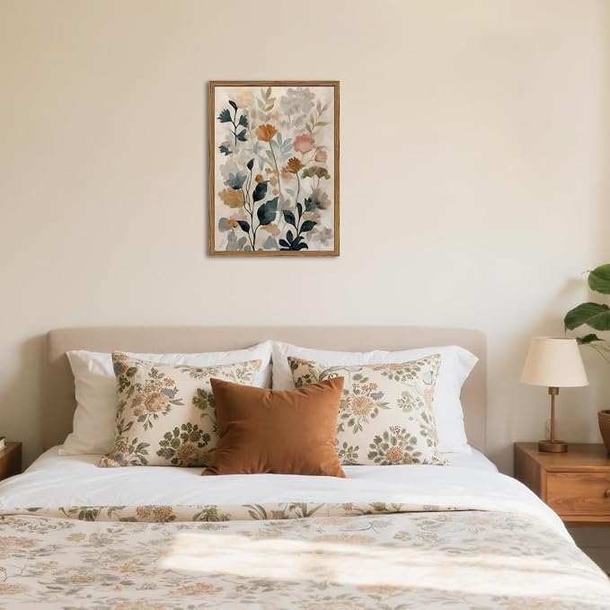 Framed Floral Bathroom Wall Art, Vintage Botanical Wall Decor Pictures, Watercolor Wildflower Canvas Prints Paintings Neutral Antique Flower Plant Home Decor for Living Room Bedroom 16x24 Inch