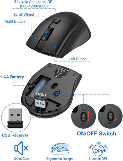 EDJO Wireless Keyboard and Mouse Combo, Silent Full-Sized 2.4GHz Wireless Keyboard and Adjustable DPI Mouse with USB Receiver, Auto-Sleep, for Laptop, Computer, PC