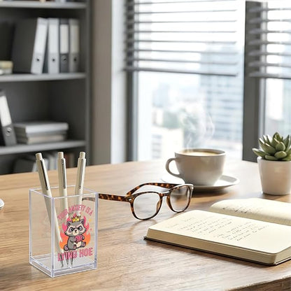 Your Anxiety Is A Lying Hoe Acrylic Organizer Pencil Pen Holder, Funny Anxiety Makeup Brush Storage Organizer, Cute Raccoon Desk Accessories Holder for Coworker Teacher Student Daughter