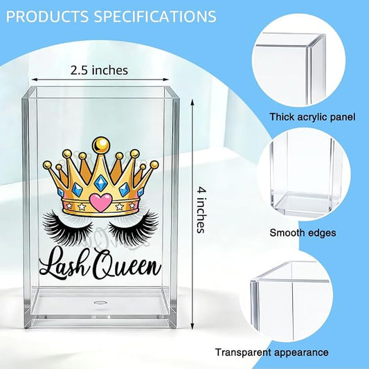 Lash Queen Acrylic Pen Holder, Funny Crown Eyelash Makeup Brush Holder Desk Pencil Cup Organizer, Lash Tech Office Decor Gifts for Women Esthetician Cosmetologist Makeup Artist Salon Owner