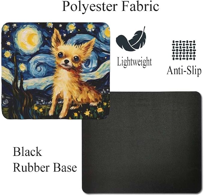 Starry Night Dog Mouse Pad for Computer Laptop Home Office Gaming Working Desk Desktop Accessories Non-Slip Rubber Mouse Pad for Dog Lovers (Chihuahua)