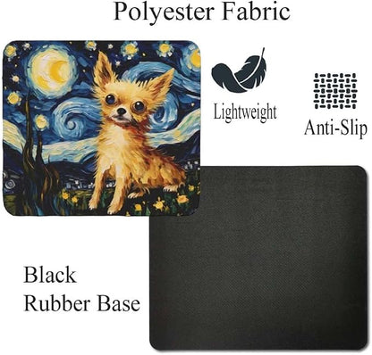 Starry Night Dog Mouse Pad for Computer Laptop Home Office Gaming Working Desk Desktop Accessories Non-Slip Rubber Mouse Pad for Dog Lovers (Chihuahua)