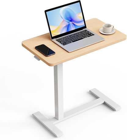ROMOON Over Bed Bedside Table with Wheels, Rolling Height Adjustable Overbed Desk, Mobile Laptop Cart with Sturdy Frame for Hospital, Home and Small Spaces (27.6" W x 15.7" D, Natural Oak)