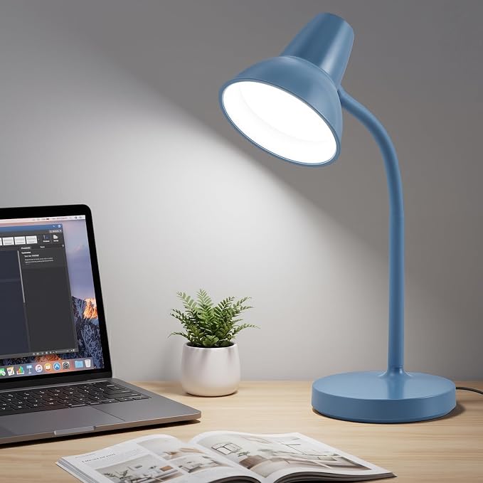 LED Desk Lamp with Flexible Gooseneck, Eye-Caring 4.5W Energy-Saving Study Lamps, Anti-tip Heavy Duty Bedside Reading Light, Desk Lamps for College Dorm Room, Home Office, Modern Lamp with 1.6m Cord