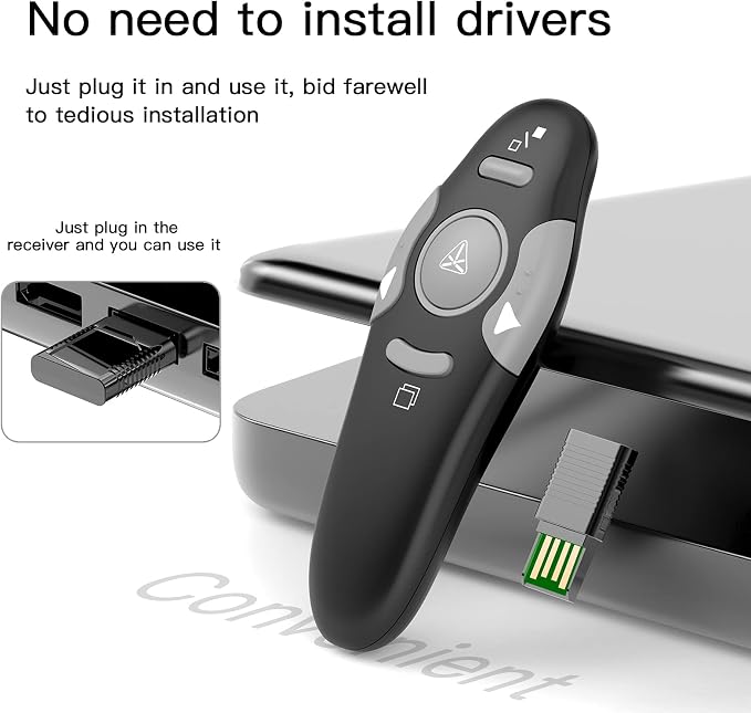 QUI Presentation Clicker Wireless Presenter Remote Clicker for PowerPoint Presentation Remote, PowerPoint Slide Advancer for Mac/Windows/Google Slide/Keynote, Black, A
