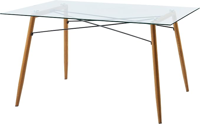 Teamson Home Minimalista Modern Glass Top Dining Table with Metal Legs for Kitchen Living Room Study Home Office, 30 inch Height, Glass/Wood