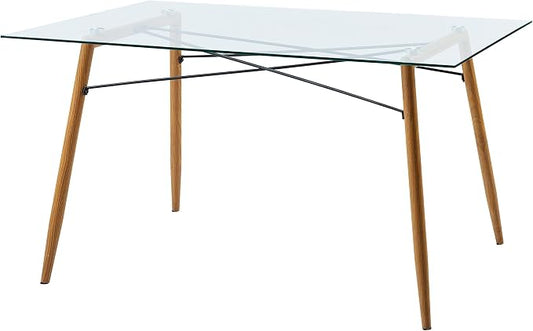 Teamson Home Minimalista Modern Glass Top Dining Table with Metal Legs for Kitchen Living Room Study Home Office, 30 inch Height, Glass/Wood