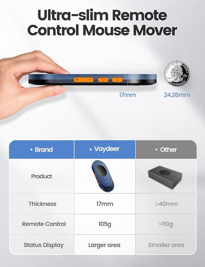 Vaydeer Air 3 Ultra Mouse Mover with APP, Ultra Slim Mouse Jiggler with Timer Function, Undetectable & Noiseless, Simulates Realistic Mouse Movement, Driver-Free, Keeps PC Active (Sky Blue)