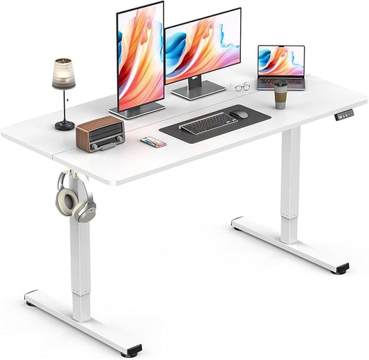 Standing Desk, Height Adjustable Electric Stand up Desk, 48 x 24 Inches Sit Stand Home Office Desk with Splice Board, White Frame/White Top