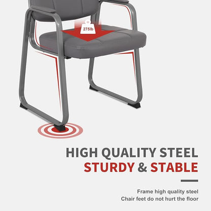 CLATINA Classic Reception Chair with Padded Armrests and Sled Base, Ergonomic Guest Chair for Office Conference Waiting Meeting Room, Grey (4 Pack)