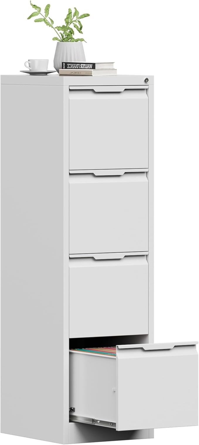 4 Drawer File Cabinet with Lock, Filing Cabinets for Home Office | Tall File Cabinet, Lockable File Cabinet, Metal File Cabinet for Letter/Legal/A4/F4 Size, Assemble Required