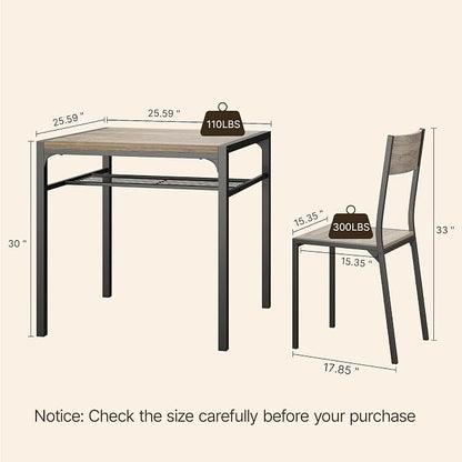 Gizoon Dining Table Set for 2, 3 Piece Kitchen Table with 2 Chairs for Small Space, Apartment, Kitchen, Dining Room, Space-Saving