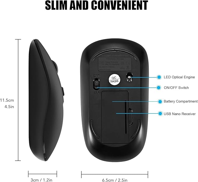 cimetech Type C Mouse, USB C Slim Wireless Mice Less Noise for MacBook Air/Pro, 2.4G Cordless Computer Mice with 3 Adjustable DPI for Mac, Laptop, Desktop, PC (Type-C Black)