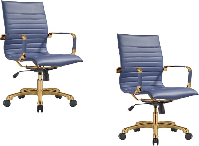 LeisureMod Harris Modern Ergonomic Executive Office Chair, High-Back Leather Conference Desk Chair with Adjustable Height, Tilt Control, 360° Swivel & Gold Frame for Home Office