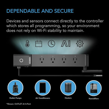 AC Infinity Outlet AI+, Environment Controller, Smart WiFi Power Strip, Dual-Zone Temperature Humidity, Individual Control 8 Plugs, AI Targeting, Thermostat Greenhouse Aquarium Terrarium Home, 1800W