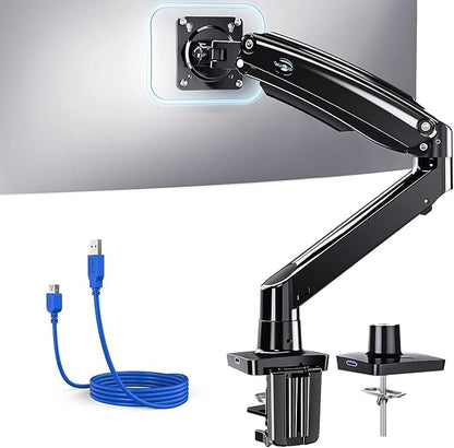 HUANUO Single Monitor Arm for 13-35 inch Screens,Ultrawide Computer Monitor Mount Holds 26.4lbs,Upgraded Adjustable Monitor Stand with USB,C-Clamp&Grommet Base,VESA 75x75/100x100mm(Black)