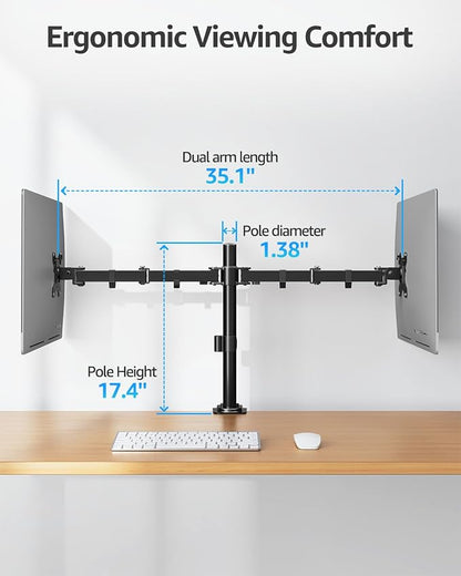 MOUNTUP Dual Monitor Desk Mount, Max 32 Inch up to 17.6lbs, Fully Adjustable Dual Monitor Arm for 2 LCD Screens, Double Monitor Stand with C-Clamp and Grommet Base