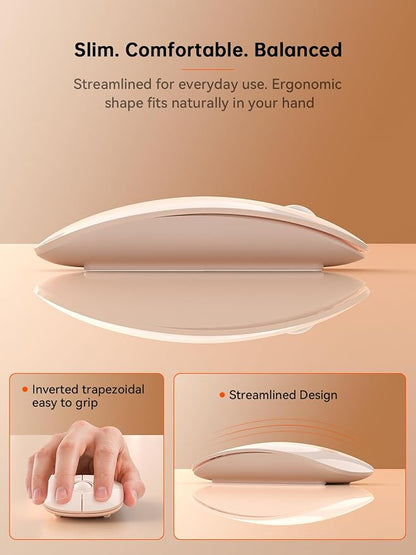 RAPIQUE R306C USB C Wireless Mouse for MacBook, Type-C 2.4GHz Portable Computer Mouse, Silent Click, Ultra-Slim Cordless Mouse, 3-Speed DPI, for USB-C Laptops, iPad, Chromebook, MacOS - Flesh Pink