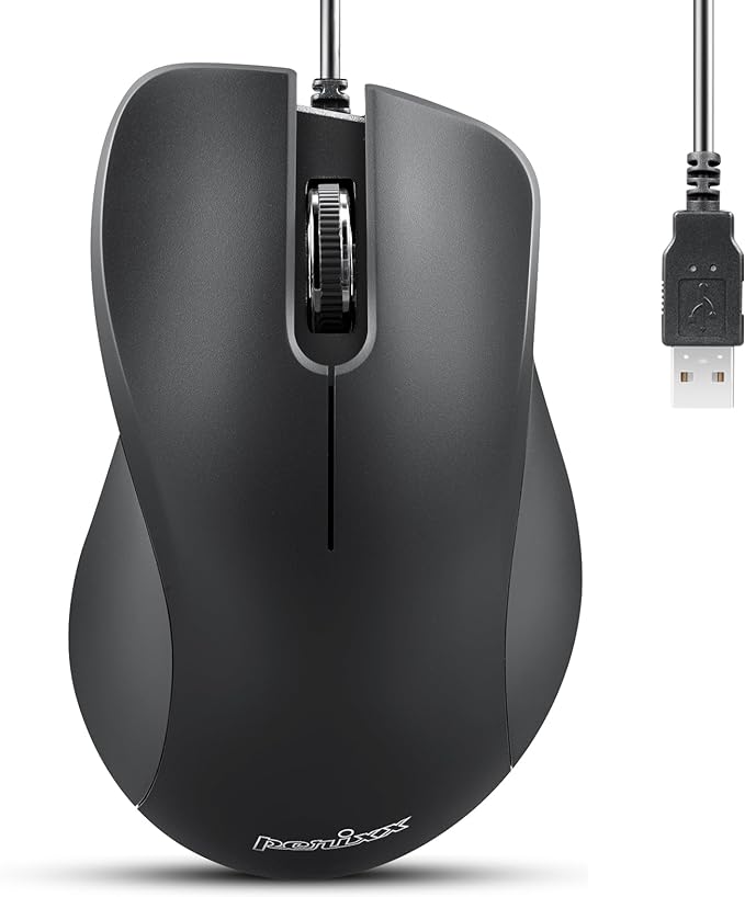 Perixx PERIMICE-221U Wired Ergonomic USB Mouse - 4.9 Ft Cable - Optical 1000 DPI Design - Black……