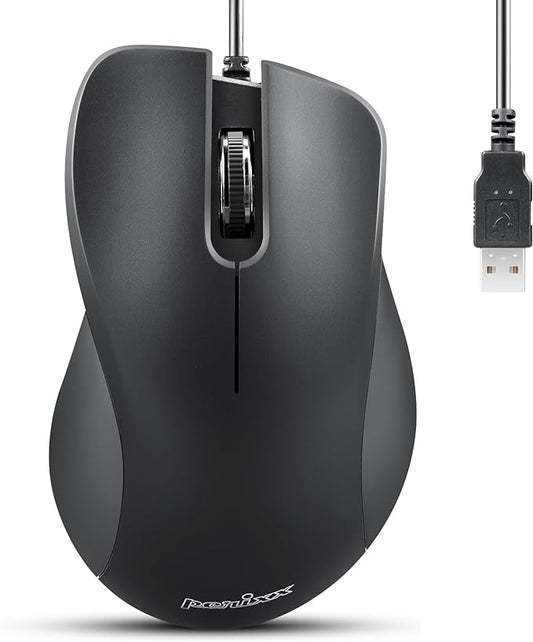 Perixx PERIMICE-221U Wired Ergonomic USB Mouse - 4.9 Ft Cable - Optical 1000 DPI Design - Black……