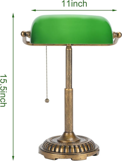 NISSAFORS Bankers Lamp, Green Desk Lamp with Pull Switch, Vintage Table Lamps for Home Office, Library, Piano (Green)