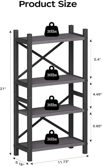 2-Pack Desktop Bookshelf, 4-Tier Stackable Narrow Bookcase, Adjustable Industrial Desk Organizer & Hutch - Rustic Brown Wood Desktop Book Organizer for Living Room, Bedroom & Home Office