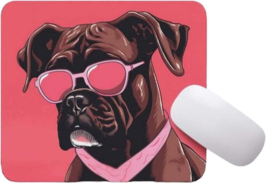 Pink Mousepad Glamour Dog Boxer Mouse Pad for Home Office Gaming Working Desk Computer Desktop Accessories Non-Slip Rubber Mousepad for Dog Lovers