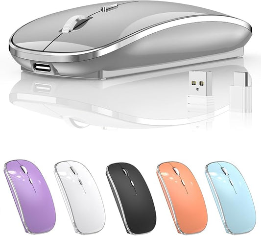 Halpilt Wireless Mouse Chargeable Portable Silent USB and Type-C Dual Mode Wireless Mouse 3 Adjustable DPI for Laptop, Mac, Android, PC (Q23S Grey)