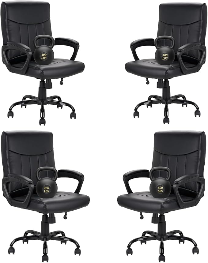 CLATINA Mid Back Leather Office Executive Chair with Lumbar Support and Padded Armrestes Swivel Adjustable Ergonomic Design for Home Computer Desk 4 Pack