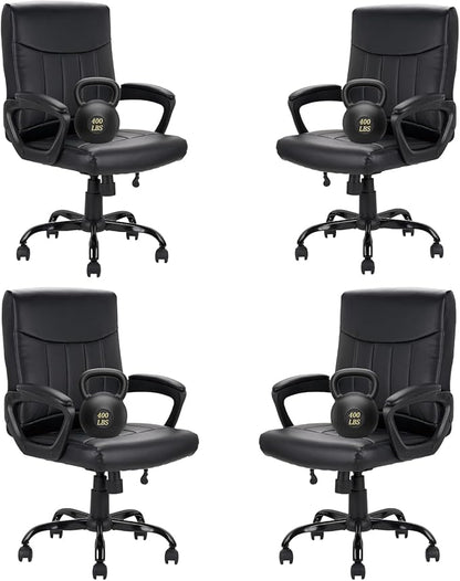 CLATINA Mid Back Leather Office Executive Chair with Lumbar Support and Padded Armrestes Swivel Adjustable Ergonomic Design for Home Computer Desk 4 Pack