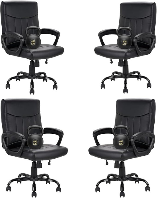CLATINA Mid Back Leather Office Executive Chair with Lumbar Support and Padded Armrestes Swivel Adjustable Ergonomic Design for Home Computer Desk 4 Pack