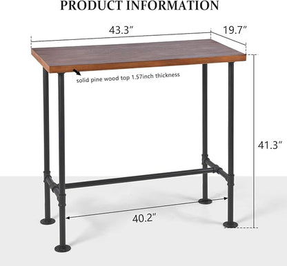 Rustic Dinner Table for Kitchen Dining Room 41.3inch Height Industrial Rectangle Bar Table Farmhouse Narrow Pub Table Vintage Display Stand in Hallway