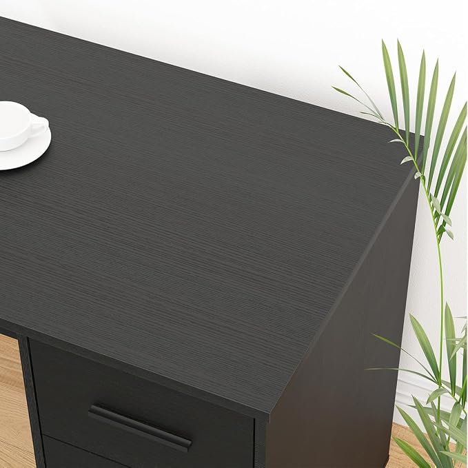 HSH Black L Shaped Desk with File Drawers Shelves, Reversible Corner Metal Wood Computer Desk with Storage Cabinet, Modern Large Executive Work Writing Study Table for Home Office Bedroom, 59 Inch