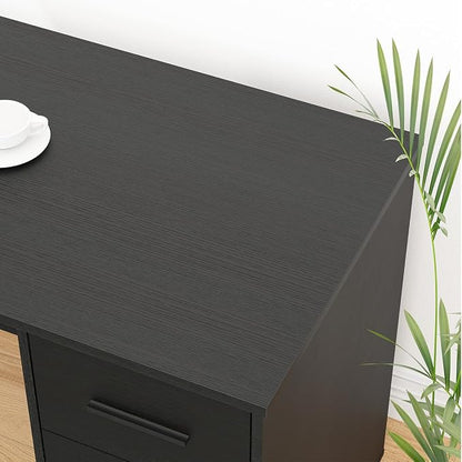 HSH Black L Shaped Desk with File Drawers Shelves, Reversible Corner Metal Wood Computer Desk with Storage Cabinet, Modern Large Executive Work Writing Study Table for Home Office Bedroom, 59 Inch