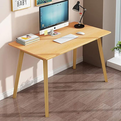 IOTXY Simple Wooden Writing Desk - Modern Minimalist Style PC Laptop Computer Workbench with Solid Wood Legs, 47" W Home Office Work Table for TV Stand Music Video Live Broadcast Workstation, White