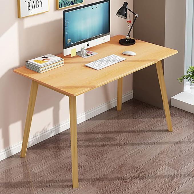 IOTXY Simple Wooden Writing Desk - Modern Minimalist Style PC Laptop Computer Workbench with Solid Wood Legs, 31.5" W Home Office Work Table for TV Stand Music Video Live Broadcast Workstation, Oak