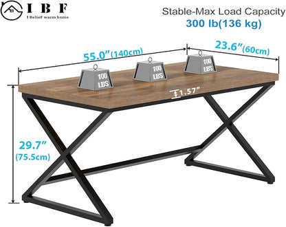 IBF Rustic Computer Desk, Modern Metal Home Office Desk, Farmhouse Work Study Writing Desk in Bedroom, Minimalist Wood Laptop Executive Workstation Computer PC Gaming Table, Rustic Oak, 55 in