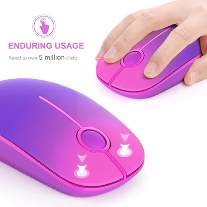 Unipows Wireless Mouse - 2.4G Slim Portable Computer Mouse with Nano Receiver, Less Noise Mobile Optical Mice for Notebook, PC, Laptop, Computer, Mac (Gradient Purple)