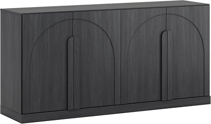 BELLEZE 64" Kitchen Storage Cabinet with Adjustable Shelves, Freestanding Accent Cabinet with Arch Wood Doors for Living Room, Dining Room, Entryway, Ebony