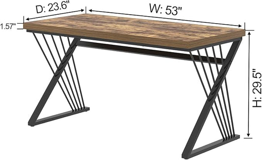 FOLUBAN Home Office Desk, Modern Wood and Metal Computer Desk, Simple Writing Work PC Desks for Bedroom, Industrial Study Gaming Table for Living Room, Rustic Brown, 53 Inch