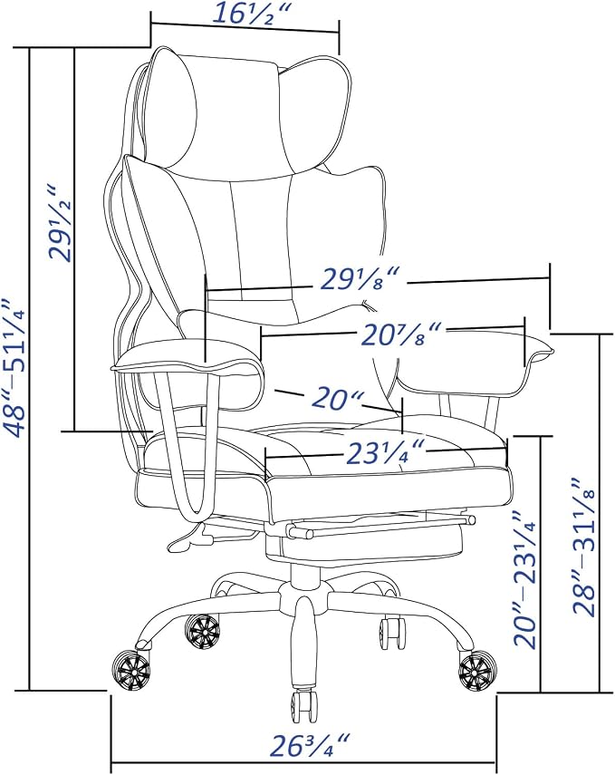 Efomao Big and Tall Office Chair, 400lbs Heavy Duty High Back Executive Chair with 23.6" Extra Wide Seat, PU Leather Desk Chair with Footrest and Padded Armrests, White