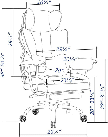 Efomao Big and Tall Office Chair, 400lbs Heavy Duty High Back Executive Chair with 23.6" Extra Wide Seat, PU Leather Desk Chair with Footrest and Padded Armrests, White