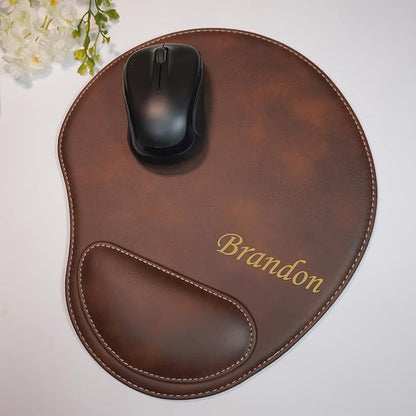 Custom Ergonomic Mouse Pad with Wrist Support – Personalized Vegan Leather Mouse Pad for Office, Home & Gaming – Durable Anti-Slip Desk Accessory, Multiple Colors, Gift Ready