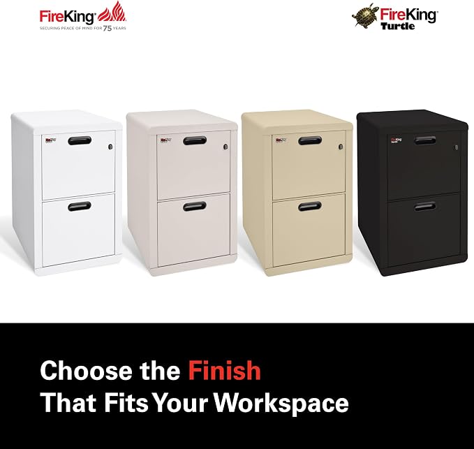 FireKing Turtle Contour - 2 Drawer Fire Safe File Cabinet with Key Lock - 1 Hour Fire Rated, UL Rated & Water Resistant Home Safe - Made in the USA Legal & Letter Filing Cabinet - Parchment