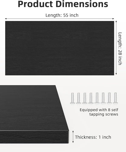 Universal 55 x 28 One-Piece Solid Wood Table Top, 1" Thick Desktop for Stand Up Height Adjustable Desk Frames, Home Office Tabletop, Countertop DIY, Black Oak